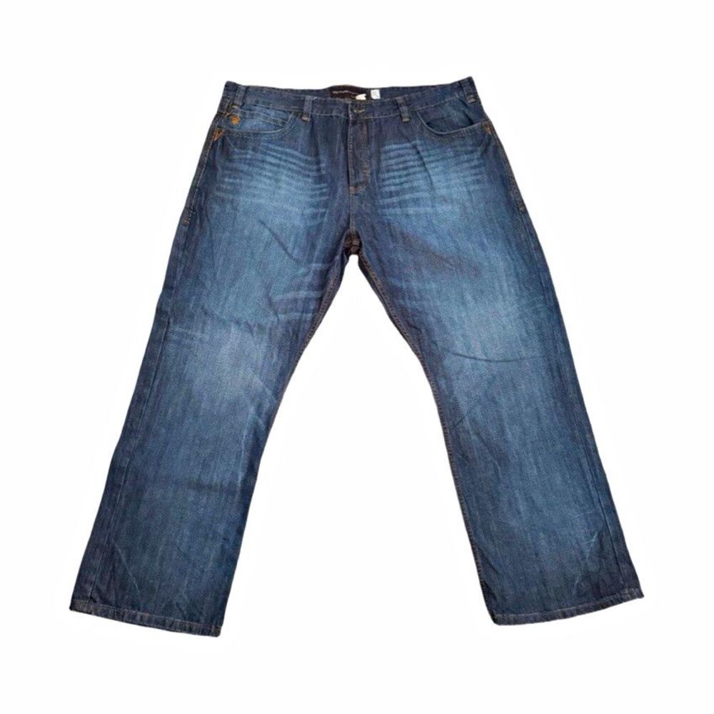 Rocawear Men's Blue Medium Wash Straight Leg Regular Fit Denim Jeans 5-Pocket